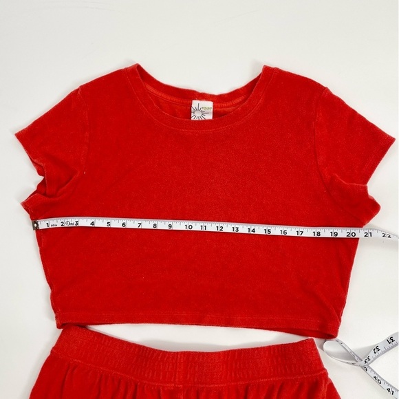OFFLINE by Aerie Summer Lights Terry Cropped T-Shirt & Short Set Red L/XL - Picture 9 of 15